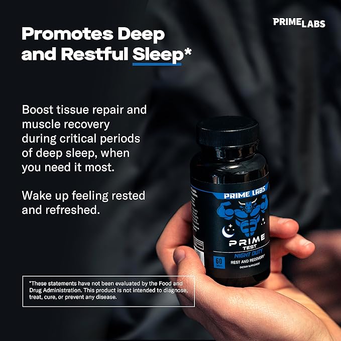 Prime Labs Night Duty - Nighttime Testosterone Booster & Sleep Support - PM Rest & Muscle Recovery