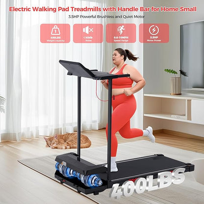 Electric Walking Pad with Handle Bar, 0.6-10MPH Portable Walkingp Pads Treadmills with Handles for