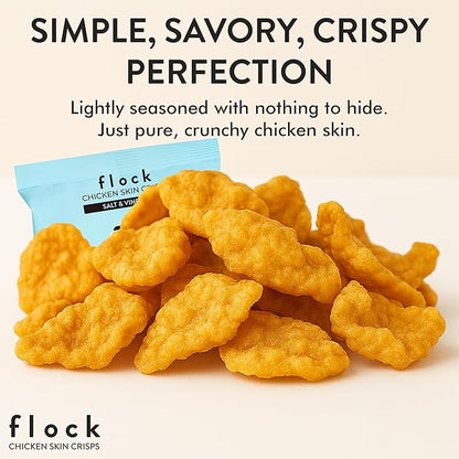 Flock Keto Chicken Skin Chips | Salt and Vinegar Flavor | Low Carb, High Protein, Sugar Free