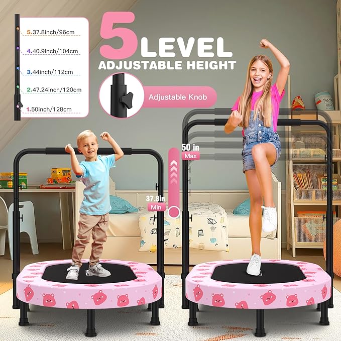 ANCHEER 56" Double Mini Trampoline for Kids, Mini Rebounder with 5-Level Adjustable Handle