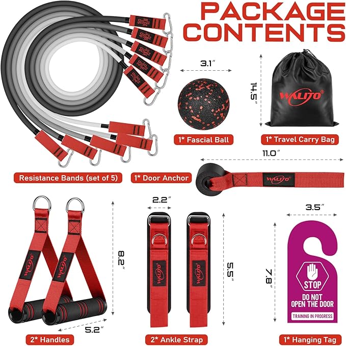 WALITO Resistance Bands Set - Exercise Bands with Handles, Door Anchor, Legs Ankle Straps, for