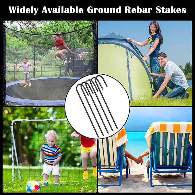 Sadnyy 36 Pcs 12 Inch Rebar Stakes Metal Chain Link Anchors for Ground Fence Garden Heavy Duty J