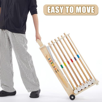 Hiboom 6 Player Croquet Set for Adults & Kids with Wooden Stand, Rubber Wooden Mallets, Colored