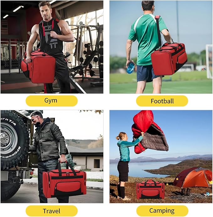22 inch Gym Bag for Men - 55L Large Travel Duffle Bag Sports Equipment Bag with Multiple Zippered