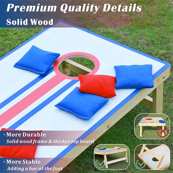 Cornhole Board Set 4FTx2FT Solid Wood Regulation Size Cornhole Set Includes 8 Cornhole Bags for