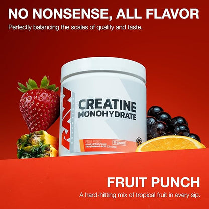 RAW Nutrition Creatine Monohydrate Powder, Fruit Punch (30 Servings) - Micronized Creatine
