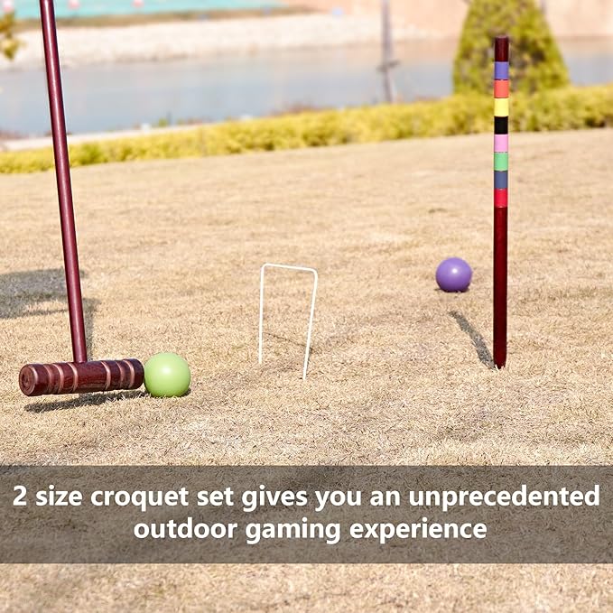Croquet Set for Adults - 8 Players Croquette Kit with 35In Deluxe, 32In Regulation Size Rubber Wood