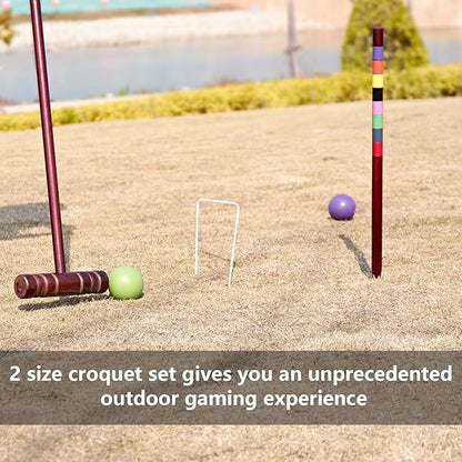 Croquet Set for Adults - 8 Players Croquette Kit with 35In Deluxe, 32In Regulation Size Rubber Wood