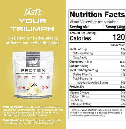 Granite Nutrition Protein Powder - Premium 5-Source Blend (Whey, Casein, Egg, Grass-Fed Beef) for