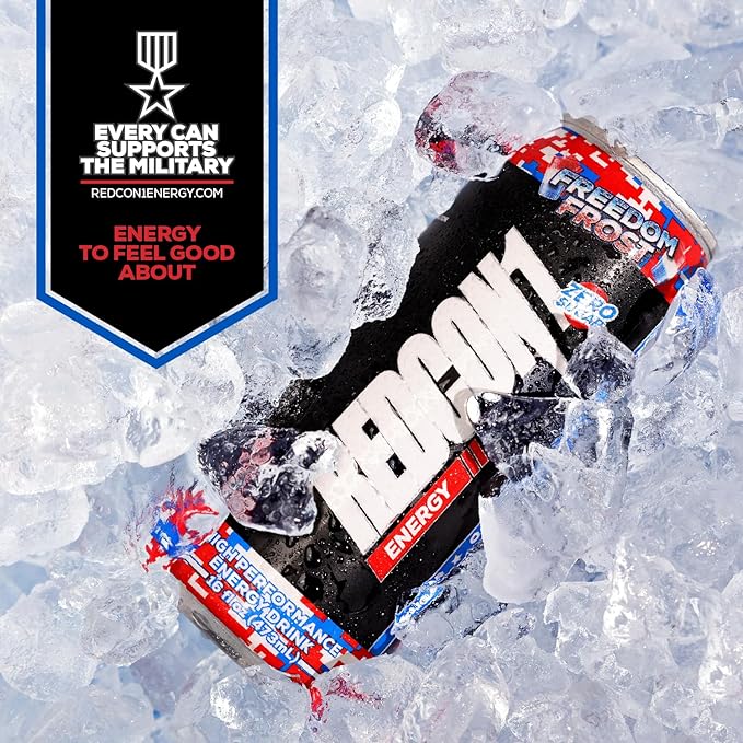 REDCON1 Energy High Performance Drink, Freedom Frost - Zero Sugar Energy Drink with Alpha GPC