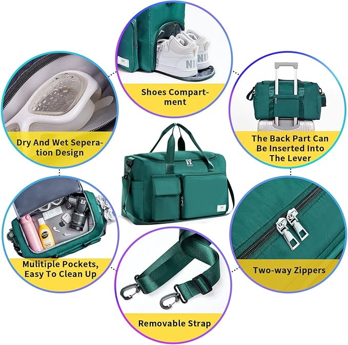 FIORETTO Women's Gym Duffle Bag with Shoes Compartment, 37L Capacity, Ideal for Travel, Gym