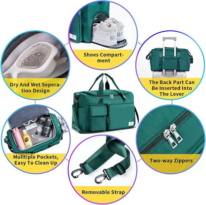 FIORETTO Women's Gym Duffle Bag with Shoes Compartment, 37L Capacity, Ideal for Travel, Gym