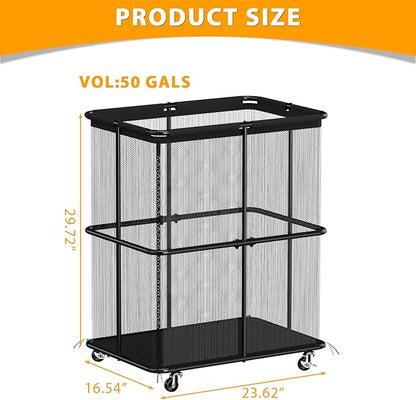 HEOMU Ball Storage Bin Rolling Garage Ball Storage Cart with Lockable Wheels, Metal Frame Mesh
