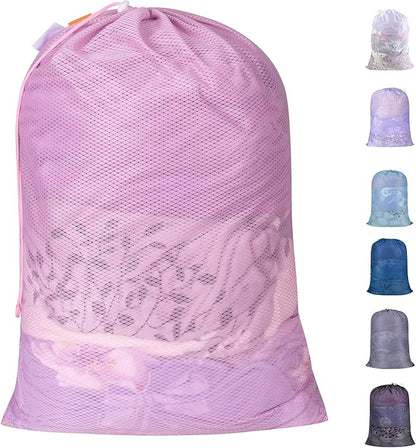 Polecasa Heavy Duty Diamond Large Mesh Laundry Bag with ID Tag and Locking Drawstring Closure - 24