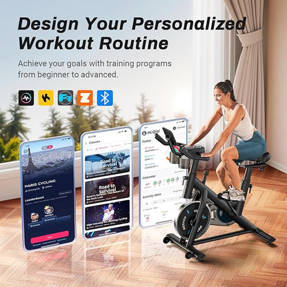 MERACH Exercise Bike, Brake Pad Stationary Bike with Exclusive App, Low Noise Indoor Cycling Bike