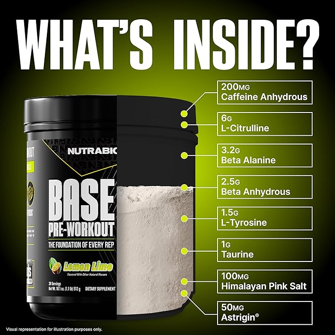 NutraBio Base Pre-Workout Powder 200mg Caffeine, Sustained Energy, Focus, Endurance, Pump, Sugar