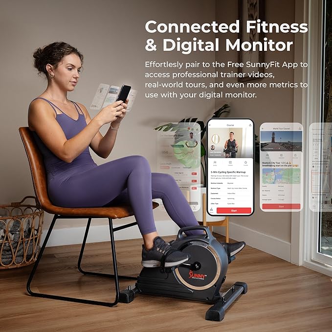 Sunny Health & Fitness Dual Function Under-Desk Bike Trainer, Mini Exercise Machine for Senior