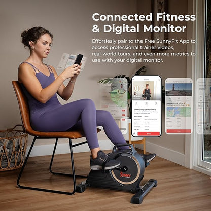 Sunny Health & Fitness Dual Function Under-Desk Bike Trainer, Mini Exercise Machine for Senior