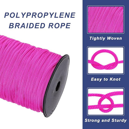 MECCANIXITY 3/16 Inch Polypropylene Rope Braided Ropes, 328ft Nylon Rope Hollow Utility Cord for