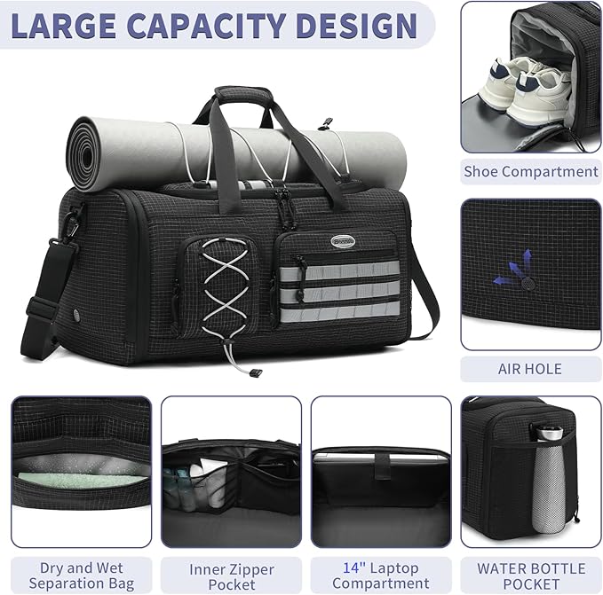 Bosstin Gym Bag for Men & Women,45L Travel Duffle Sports Duffel Bag Gym Weekender Overnight