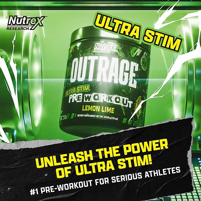 Outrage Ultra HIGH STIM Pre-Workout Powder for Men | 400mg Caffeine, L-Citrulline, Beta-Alanine