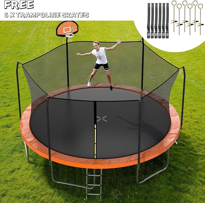 AOTOB 8FT 10FT 12FT 14 FT 15FT Trampoline with Safety Enclosure Net，Outdoor Trampoline with