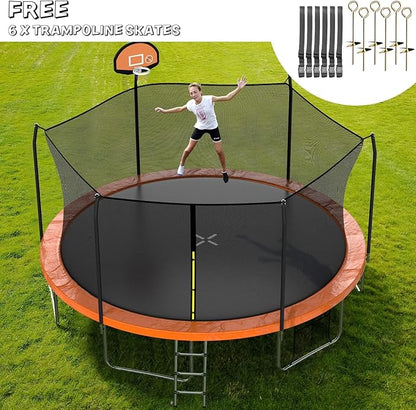AOTOB 8FT 10FT 12FT 14 FT 15FT Trampoline with Safety Enclosure Net，Outdoor Trampoline with