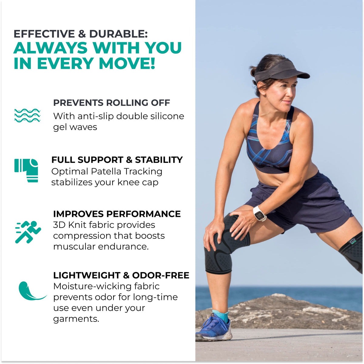 Modvel Compression Knee Brace for Women & Men - 2 Pack Knee Brace for Women Running Knee Pain, Knee