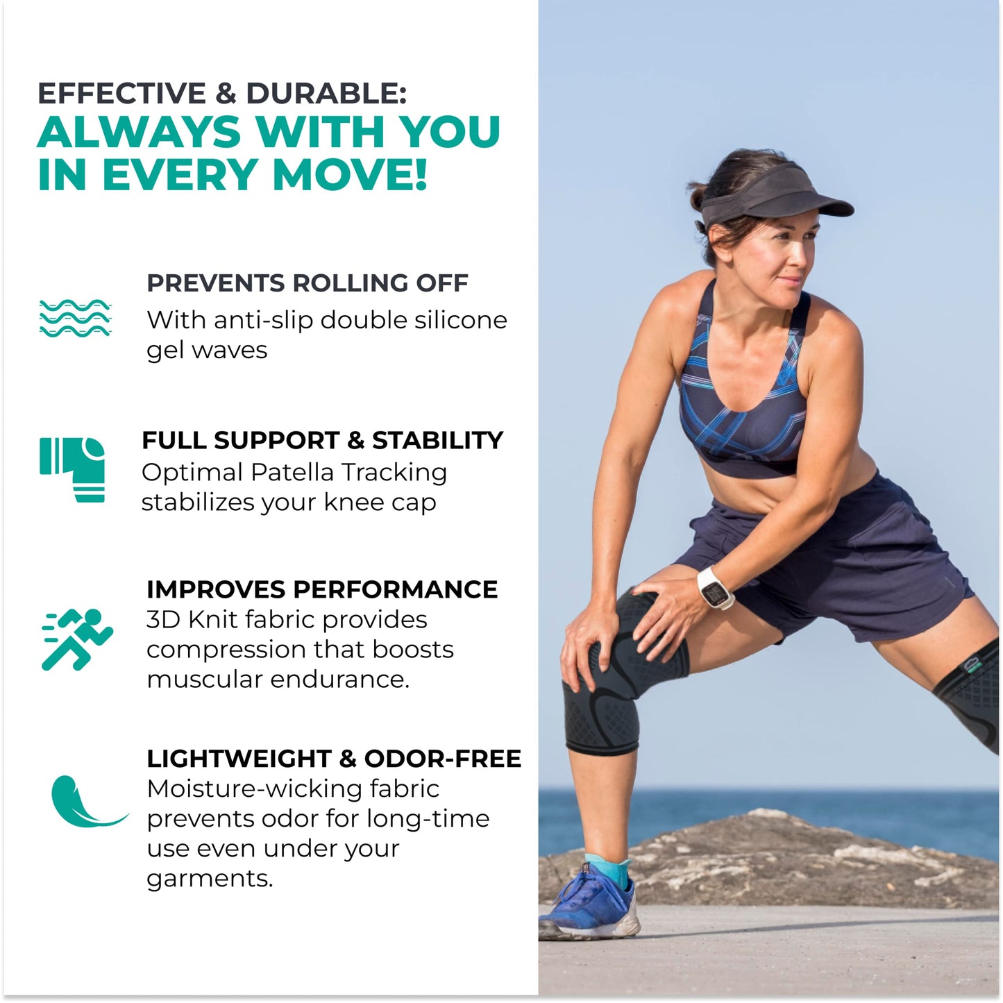 Modvel Compression Knee Brace for Women & Men - 2 Pack Knee Brace for Women Running Knee Pain, Knee