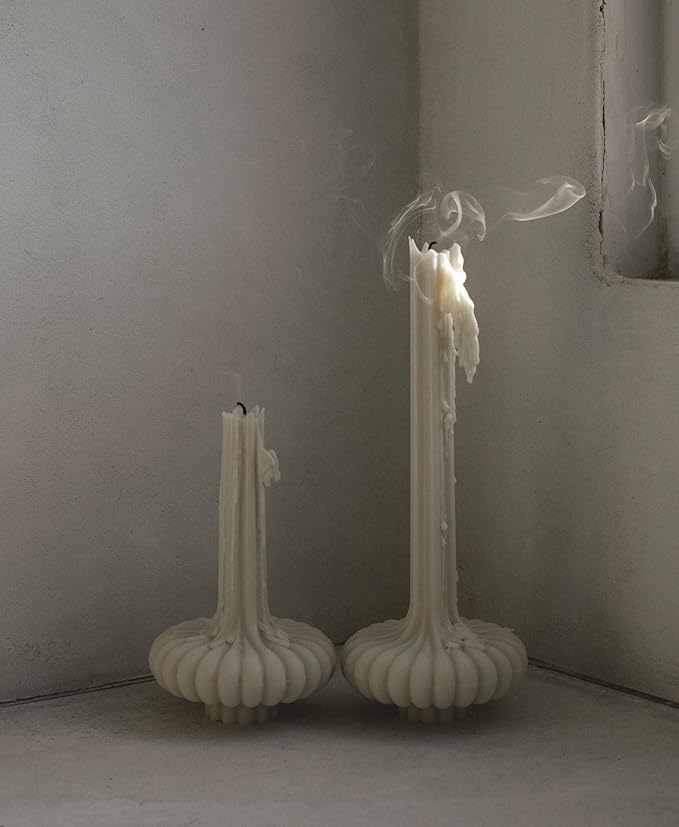 LAWA Set of 2 Pumpkin Base Candle - Beautiful Handmade Pillar Unscented Soy Wax Elegant Aesthetic