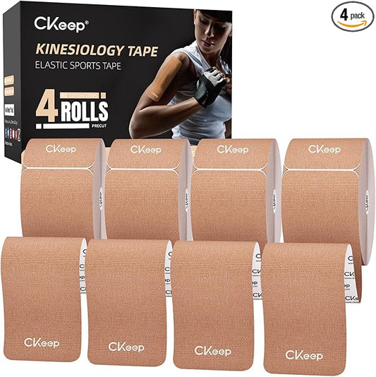 CKeep 4 Rolls Kinesiology Tape, Original Cotton Elastic Athletic Tape, 20 Precut 10" Strips Each