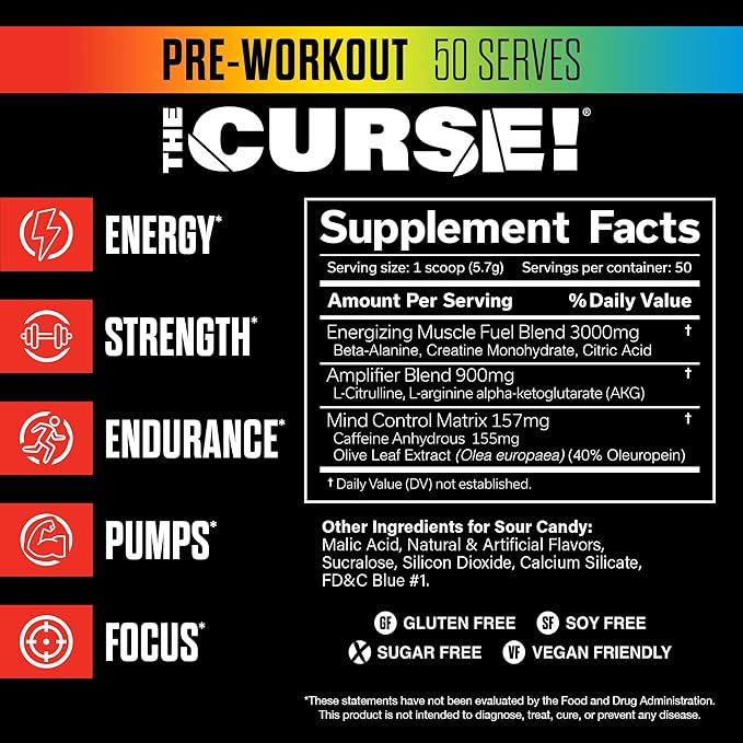 JNX SPORTS The Curse! Pre Workout Powder for Men & Women, Caffeine, Beta-Alanine, Creatine