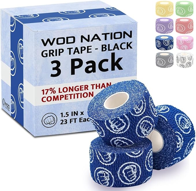 WOD Nation Flexible Hook-Grip Athletic Tape – Easy-Tear, Sweat-Proof Thumb & Finger Strips for