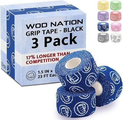 WOD Nation Flexible Hook-Grip Athletic Tape – Easy-Tear, Sweat-Proof Thumb & Finger Strips for