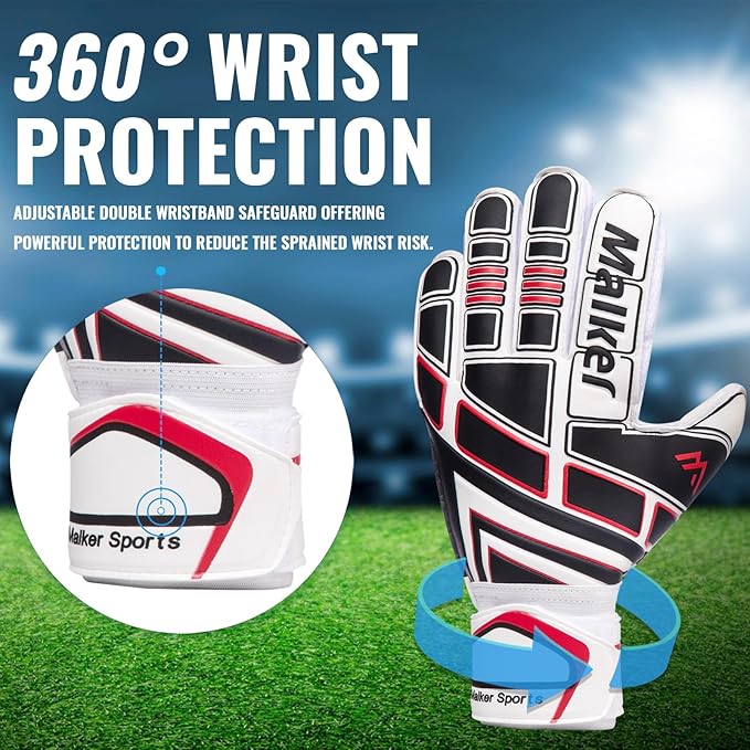 Malker Soccer Goalie Gloves Goalkeeper Gloves with Fingersave and Double Wrist Protection, Strong