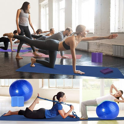 Yoga Starter Kit - 11-Piece Set with Yoga Blocks, Strap, Ball, Mat, Carrying Strap, Net Bag