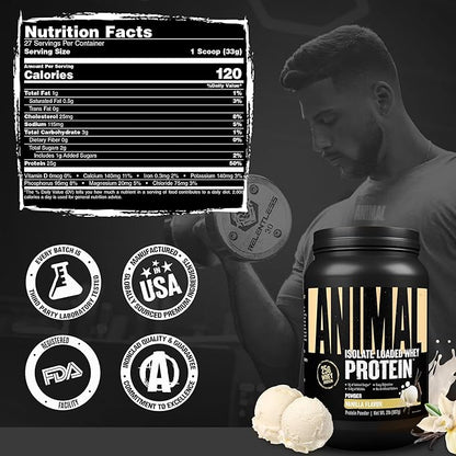 Animal Whey Isolate Protein Powder - Loaded for Pre & Post Workout Muscle Builder and Recovery with