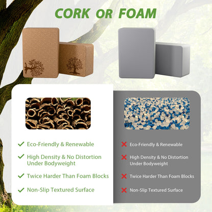 Cork Yoga Blocks 2 Pack Set, Natural Cork Soft Non-Slip Yoga Blocks, High Density & Eco Friendly