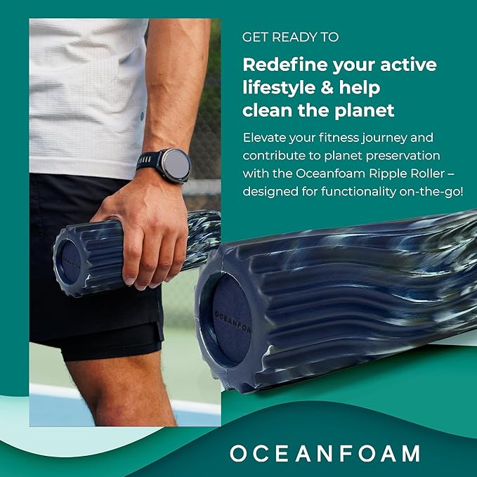 Oceanfoam Ripple Travel Foam Roller (11" x 3.35") Firm Mini Foam Roller for Physical Therapy, Deep