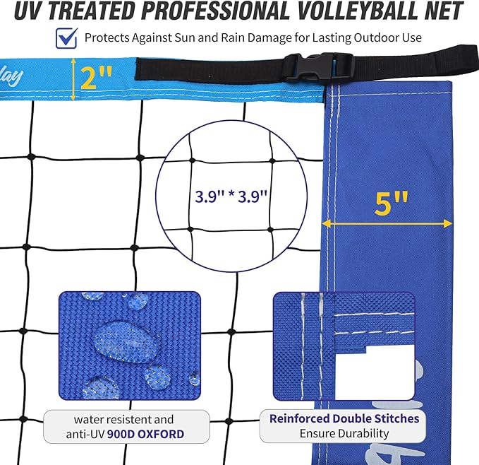 Outdoor Portable Volleyball Net Set for Backyard Beach with Adjustable Heavy Duty Poles, Durable