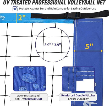 Outdoor Portable Volleyball Net Set for Backyard Beach with Adjustable Heavy Duty Poles, Durable