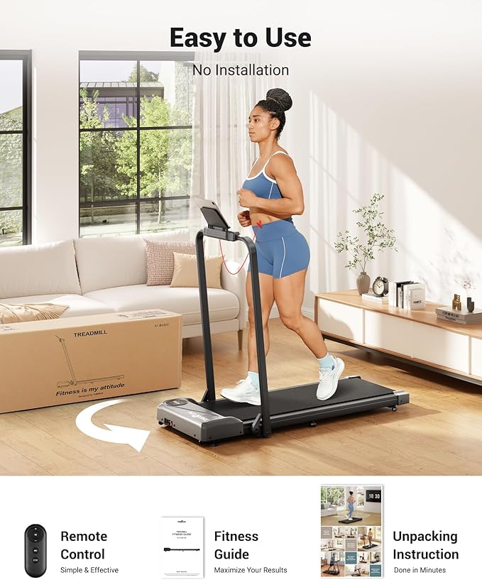 THERUN Walking Pad, 2 in 1 Foldable Treadmills for Home, 2.5HP Under Desk with Handle Bar, 16"