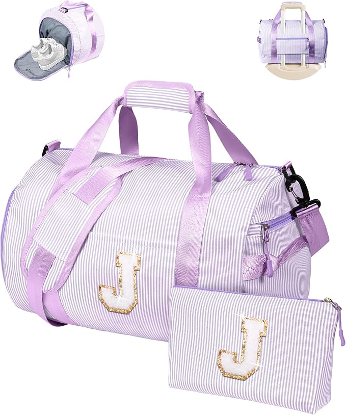Birthday Gifts for Granddaughter, Girl Gym Bag, Kids Initial Overnight Duffel Bags with Shoe