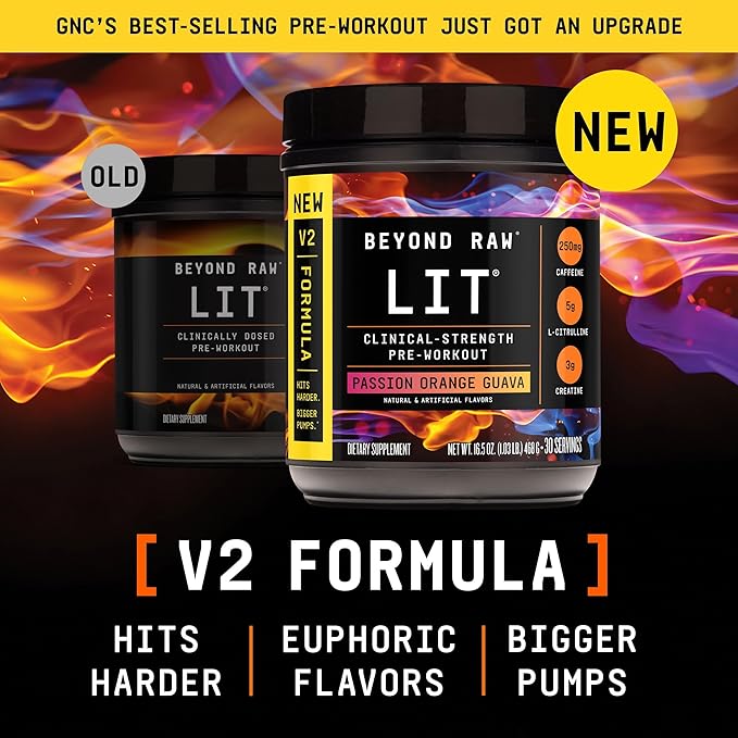BEYOND RAW LIT V2 Clinical Strength Pre Workout Powder, Hits Harder, Bigger Pumps, Caffeine