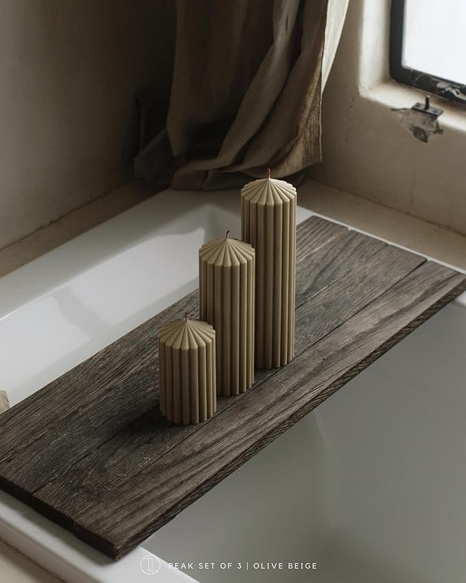 LAWA Ribbed Peak Pillar Candle - Large Beautiful Handmade Pillar Scented Soy Wax Candle Elegant