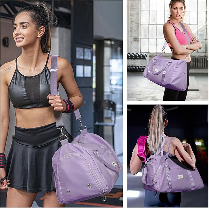 FIORETTO Womens Gym Tote Duffle Bag with Wet Pocket & Shoe Compartment, Sports Duffel Overnight