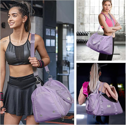 FIORETTO Womens Gym Tote Duffle Bag with Wet Pocket & Shoe Compartment, Sports Duffel Overnight