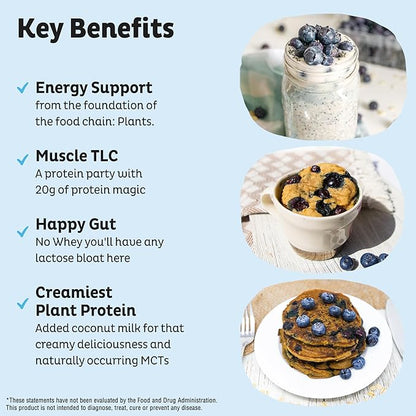 KOS Plant Based Protein Powder, Blueberry Muffin - Organic Pea Protein Superfood with Spirulina and
