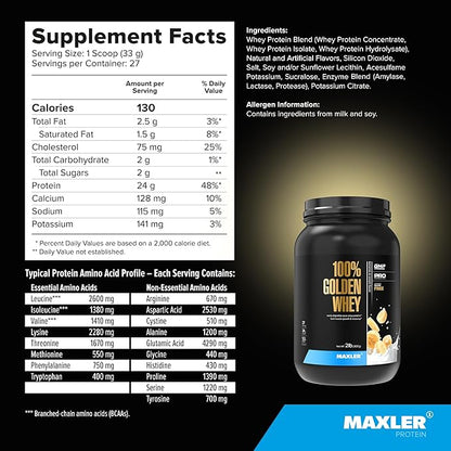 Maxler 100% Golden Whey Protein - 24g of Protein per Serving - Premium Whey Protein Powder for Pre