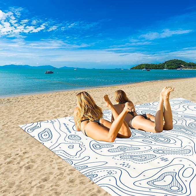 Beach Blanket Sandproof, 78''×86'' Large Waterproof Sand Free Beach Mat for 4 Adults, Big Compact